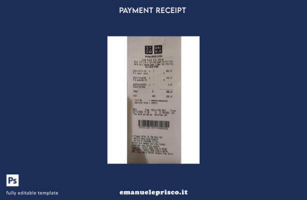 modello di ricevuta di pagamento aziendale Japan Uniqlo in stile verificato